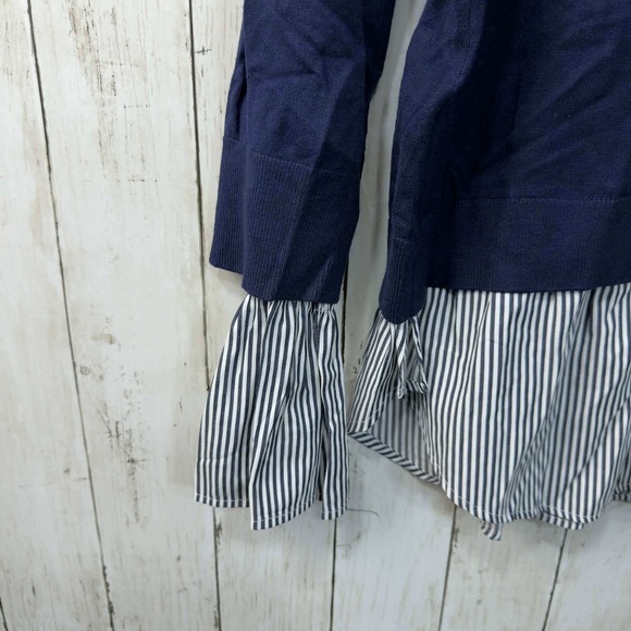 New York and Company Women's Navy Layered Stripe Cuff Sweater Top Size L - Picture 2 of 6